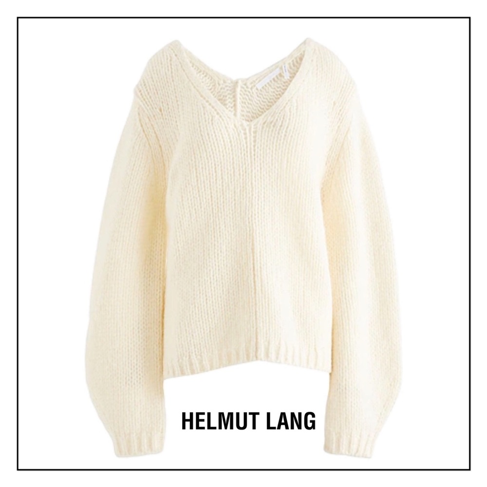 NWT Helmut Lang Wide Double V-Neck Chunky Knit Sweater in Ivory - Picture 2 of 15